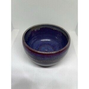 Handmade Studio Pottery Bowl Blue Purple Drip Glaze Stoneware Base